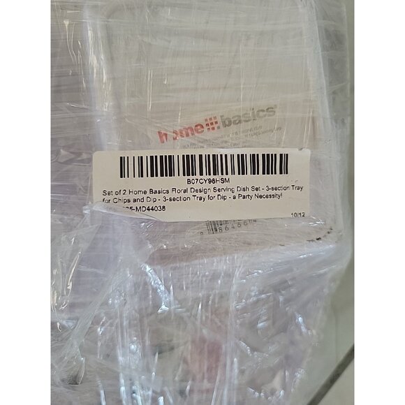 Set of 2 Home Basics Floral Design Serving Dish Set - 3-section Party Tray - Picture 9 of 9